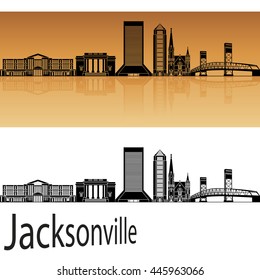 Jacksonville skyline in orange background in editable vector file