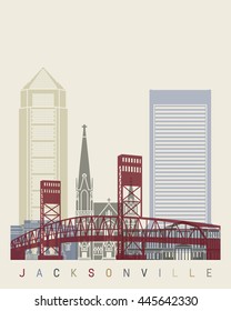 Jacksonville Skyline Poster In Editable Vector File