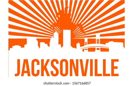 Jacksonville skyline silhouette background, vector illustration and flag in background