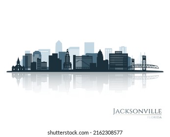 Jacksonville skyline silhouette with reflection. Landscape Jacksonville, Florida. Vector illustration.