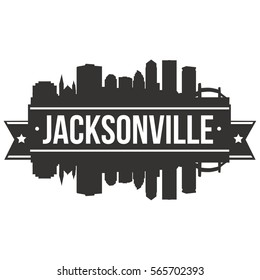 Jacksonville Skyline Stamp Silhouette. Reflection Landscape City Design. Vector Cityscape Icon.  