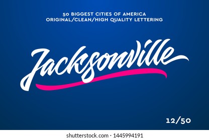 Jacksonville, USA hand made calligraphic lettering in original style. US cities typographic script font for prints, advertising, identity. Hand drawn touristic art in high quality. Travel and adventur