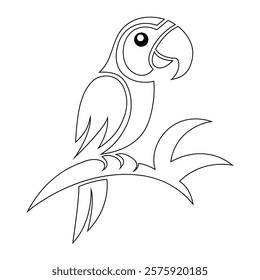 Jaco parrot. Macaw parrot. Parrot isolated on white background. One line drawing