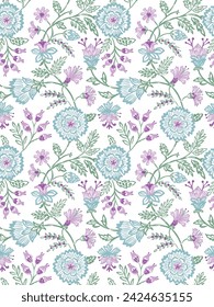 Jacobean floral block print flower repeat pattern vector file