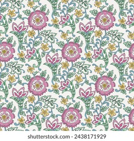 Jacobean floral block print flower pattern vector repeat fie