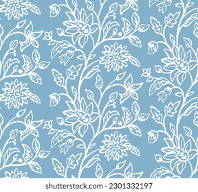 jacobean floral block print repeat file block floral flower vector