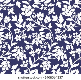 Jacobean floral flower block print pattern