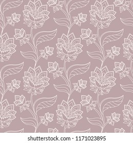 Jacobean floral illustration., meadow flowers background. Two colors herbs wallpaper background. Seamless vector pattern. Jacobean embroidery floral, herbal collection.