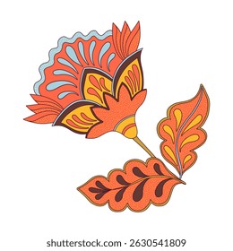 Jacobean Floral Paisley Clipart Vintage Botanical Decorative Element. Vector Fantasy Flower, Ethnic Ornament for Textile, Fabric, Wallpaper, Decoupage, Boho Isolated Design
