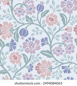 Jacobean Blumenmuster Repeat Vektorgrafik File Boho Blumendruck Block Druck Blumenkunstwerk