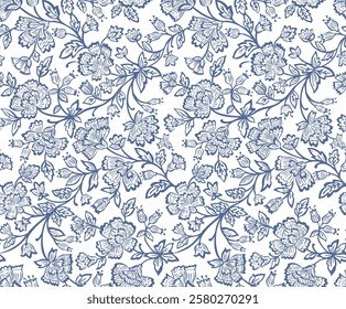 Jacobean floral pattern repeat vector file boho floral print block print flower artwork