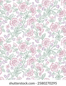 Jacobean floral pattern repeat vector file boho floral print block print flower artwork