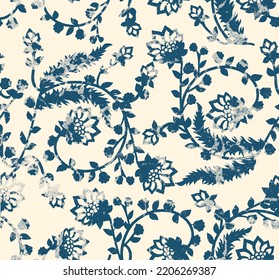 Jacobean Floral Seamless Pattern. Ajrakh,kalamkari,block print Pattern with Jacobean flower and leaf for wallpaper,digital prints,textile etc