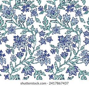 JACOBEAN FROAL BLOCK PRINT REPEAT VECTOR FILE BOHO DESIGN