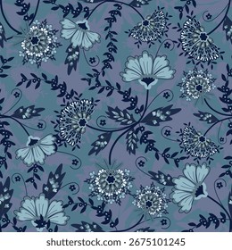  Jacobean Print Pattern Seamless ,Floral seamless pattern ,Red Blue navy flowers Vector clipart. Seamless pattern with stylized exotic flowers, climbing plants. Fashion floral