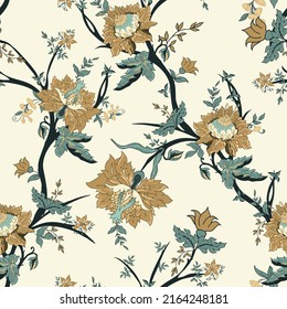 Jacobean style floral seamless vector pattern