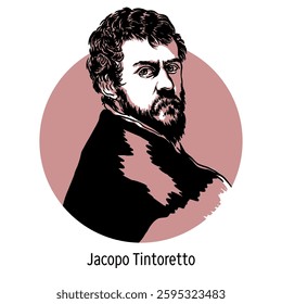 Jacopo Robusti, better known as Tintoretto, was a prominent painter of the Venetian school of the late Italian Renaissance and Mannerism. Hand-drawn vector illustration