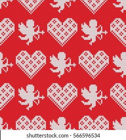 Jacquard Heart, Cupid Silhouette Design. Fairisle Seamless Knitting Pattern