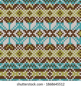 Jacquard Knitted Seamless Pattern. Winter Fair Isle Background. Vector Illustration.