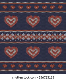 Jacquard pattern with red hearts
