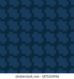 Jacquard Textur. Vektor nahtloses Muster mit Gitter, Netz, Netz, Gitter. Einfache abstrakte geometrische Ornamente. Feiner, dunkelblauer Hintergrund. Wiederholungsdesign für Druck, Gewebe, Tapeten, Gewebe