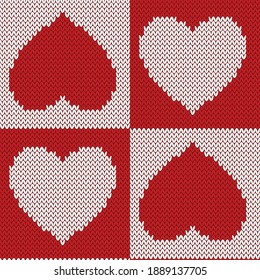 Jacquard Valentine strickte nahtloses Muster. Rot-weißer Hintergrund. Vektorgrafik.