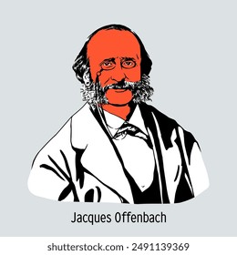 Jacques Offenbach was a French composer, theatre conductor and cellist, the founder and most prominent representative of French operetta. Hand-drawn vector illustration