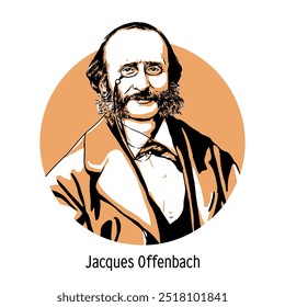 Jacques Offenbach was a French composer, theatre conductor and cellist, the founder and most prominent representative of French operetta. Hand-drawn vector illustration