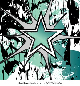 Jade colored rock n roll grunge star vector background