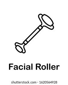 Jade Facial Roller. Facial Massage. Gua Sha. Vector Line Icon.  