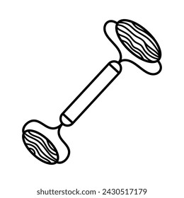 Jade facial roller, vector icon. Massager for routine skin care. Beauty tool for spa, applying anti-aging cosmetics, relaxation. Hand drawn doodle, black outline isolated on white. For print, web