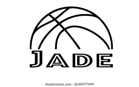 Jade – first name in sporty style with a stylized basketball sketch. Black vector graphic, ideal for banners, cards, sweatshirts, prints, Cricut, Silhouette and sublimation projects.