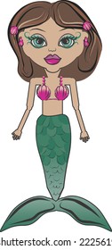 Jade is a fun character illustration of an Asian American Mermaid she has distinctive and beautiful large green eyes. The illustration is layered and easy to edit.