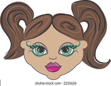 Jade is a fun character illustration of an office worker she has distinctive and beautiful large green eyes.