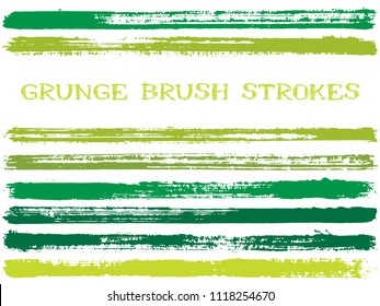 Jade ink brush strokes isolated design elements. Set of paint lines. Messy stripes, textured paintbrush stroke shapes. Collection of ink brushes, stripes isolated on white, vector paint samples.
