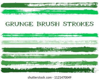 Jade ink brush strokes isolated design elements. Set of paint lines. Abstract stripes, textured paintbrush stroke shapes. Collection of ink brushes, stripes isolated on white, vector paint samples.