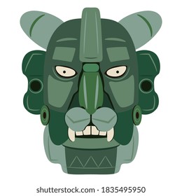 Jade mask of Zapotec Indians from Monte Alban. Pre Columbian Native American art. Head of fantastic character. Jaguar man.