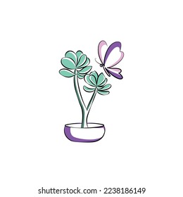 Jade plant and butterfly vector illustration logo design. Minimalism, graphics, icons, illustrations