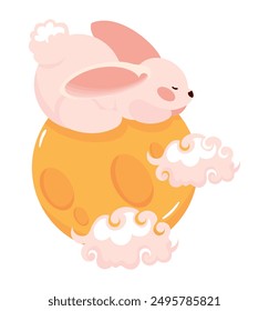 jade rabbit and full moon at mid autumn festival isolated
