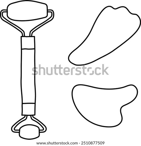 Jade Roller and Gua Sha Beauty Tools Line Art
