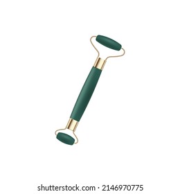 Jade stone massage face roller mockup, realistic vector illustration isolated on white background. Facial skin treatment massager tool for anti age beauty procedures.
