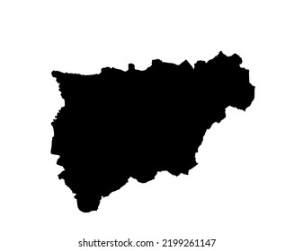 Jaen map vector silhouette illustration isolated on white background. High detailed illustration. Spain province, part of autonomous community Andalusia. Country in Europe, EU member.