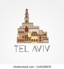 Jaffa Portr - El símbolo de Tel Aviv, Israel. Ilustración vectorial de moda, estilo plano. Elegantes monumentos coloridos. El concepto de un banner web. 