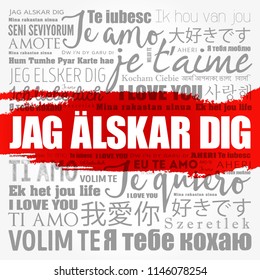 Jag alskar dig (I Love You in Swedish) in different languages of the world, word cloud background