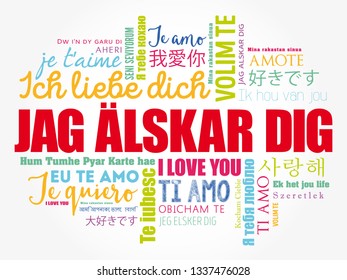 Jag alskar dig (I Love You in Swedish) in different languages of the world, word cloud background