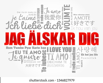 Jag alskar dig (I Love You in Swedish) in different languages of the world, word cloud background
