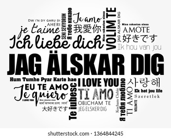 Jag alskar dig (I Love You in Swedish) in different languages of the world, word cloud background