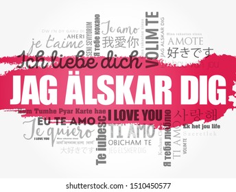 Jag alskar dig (I Love You in Swedish) in different languages of the world, word cloud background