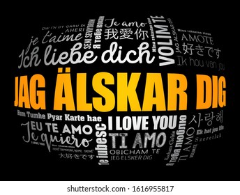 Jag alskar dig (I Love You in Swedish) in different languages of the world, word cloud background