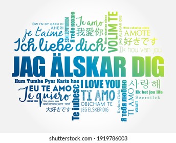 Jag alskar creuser (Je t'aime en suédois) dans différentes langues du monde, arrière-plan nuage de mots